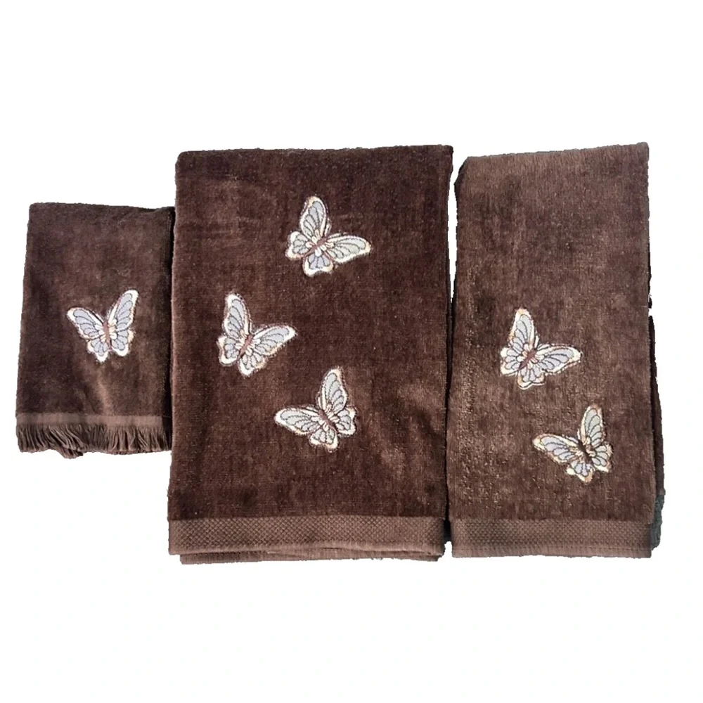 Vintage Matrex Embroidered Butterfly 3 Piece Towel Set MCM